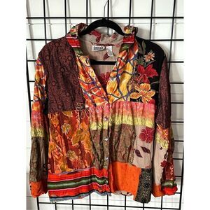 Chico’s Design‎ Hooded Zippered Jacket Womens 2 (L) Cottagecore Floral